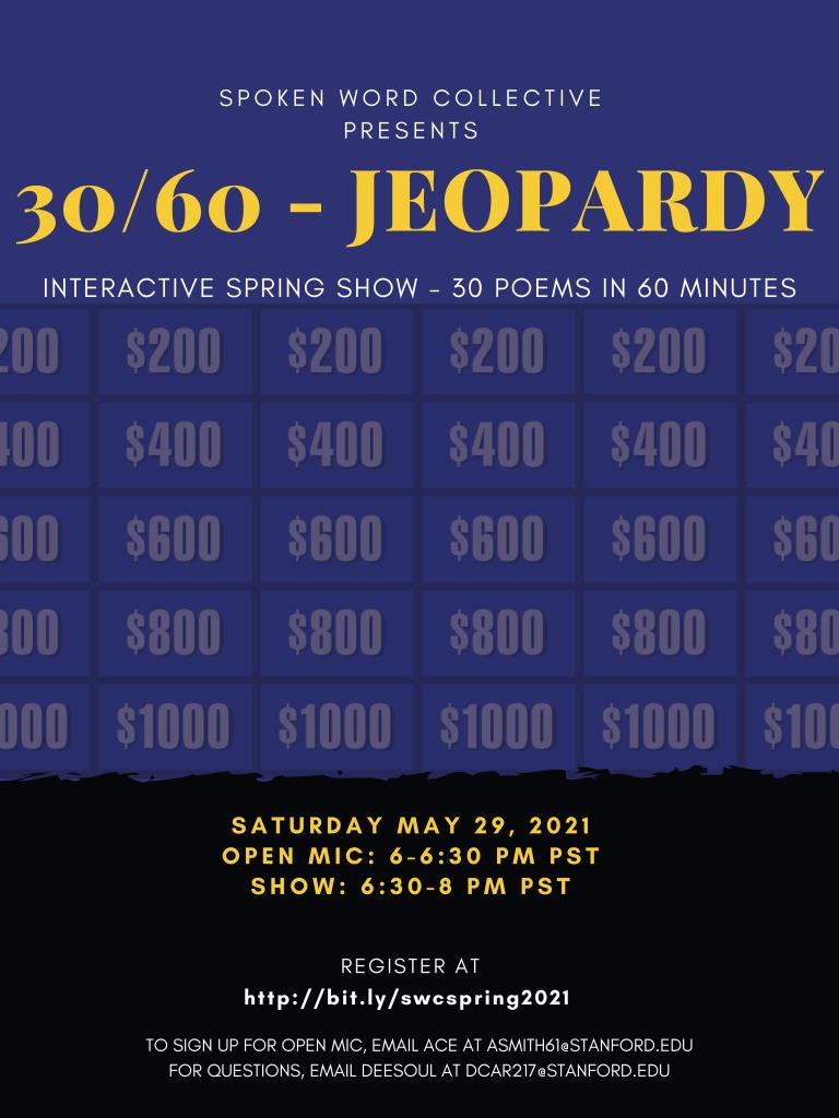 Image description: Blue and Black background superimposed with slightly transparent Jeopardy board. All relevant info is written in the post.